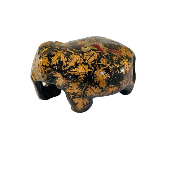 Handcrafted Elephant Figurine With Gold Leaf Pattern Bird Design 2" - Picture 2 of 6